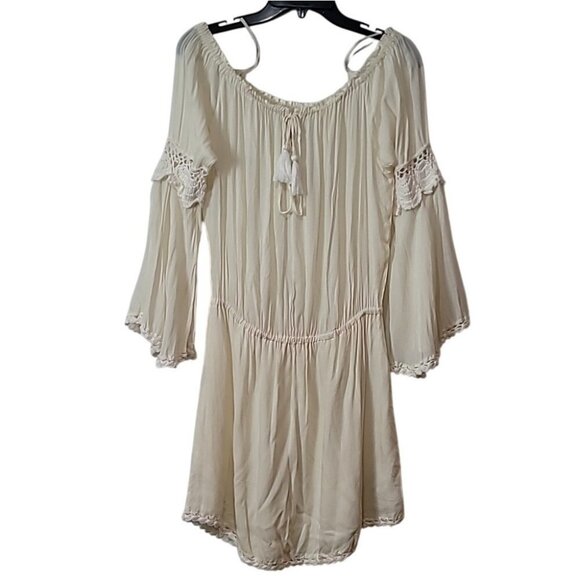 Cleobella Ivory Off-Shoulder Crochet Bell Sleeve Mini Dress - Picture 4 of 14